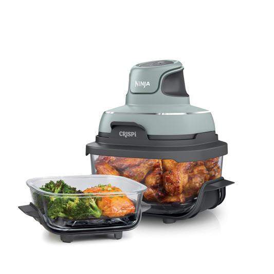 Ninja Crispi Air Fryer, Microwave, Freezer & Dishwasher Safe, Non Toxic Glass Portable Cooking System, 4 QT & 6 Cup Glass Containers with Storage Lids, Easy Meals, Air Fry, Bake, Green, FN101SG