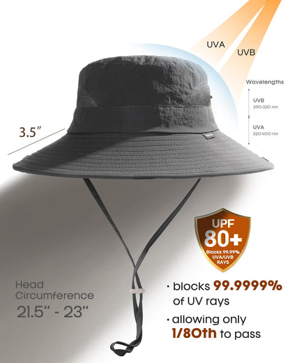 FURTALK Womens Sun Hat Beach Summer Wide Brim UPF 50+ Outdoor Protection Foldable Lightweight Ponytail Bucket Hat Dark Grey, One Size