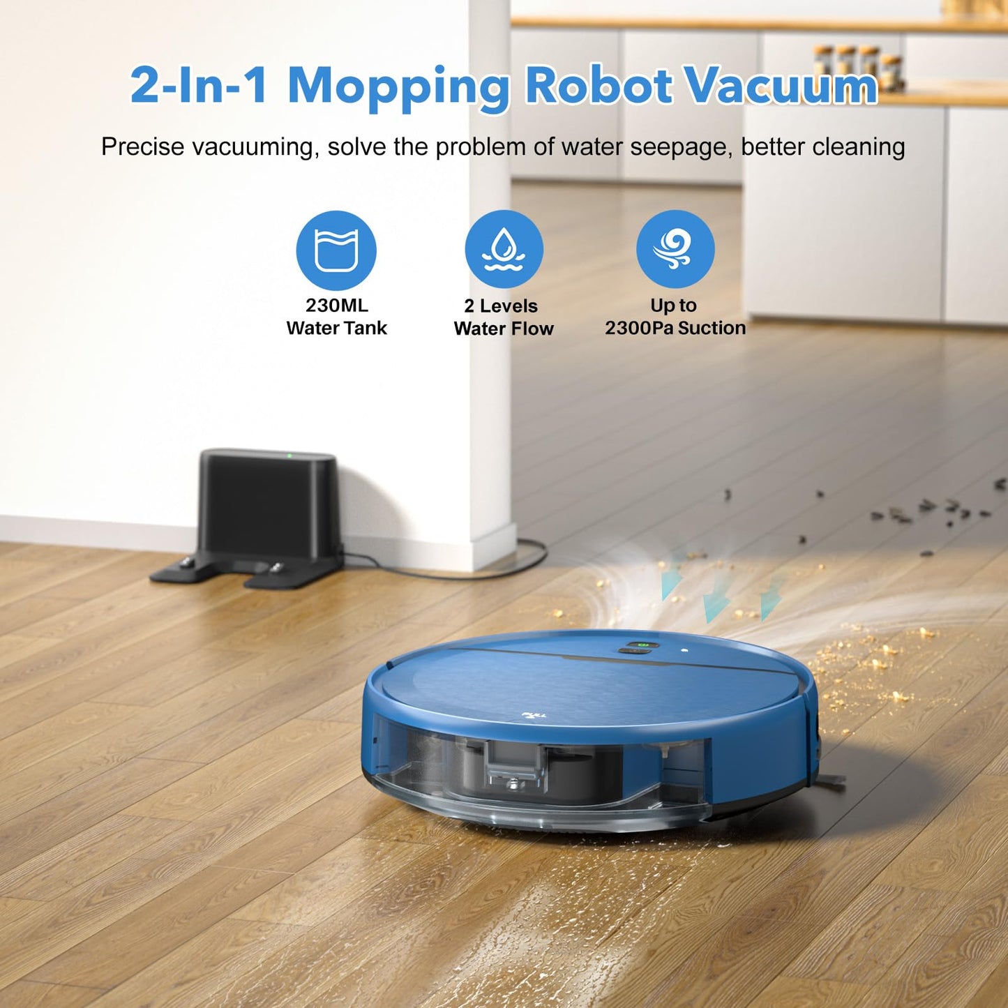 Robot Vacuum and Mop Combo, 2 in 1 Robot Vacuum Cleaner with WiFi/App, Smart Robotic Vacuums with Strong Suction, Schedule, Self-Charging, Slim, Quiet, Ideal for Hard Floor, Pet Hair, Low Pile Carpet