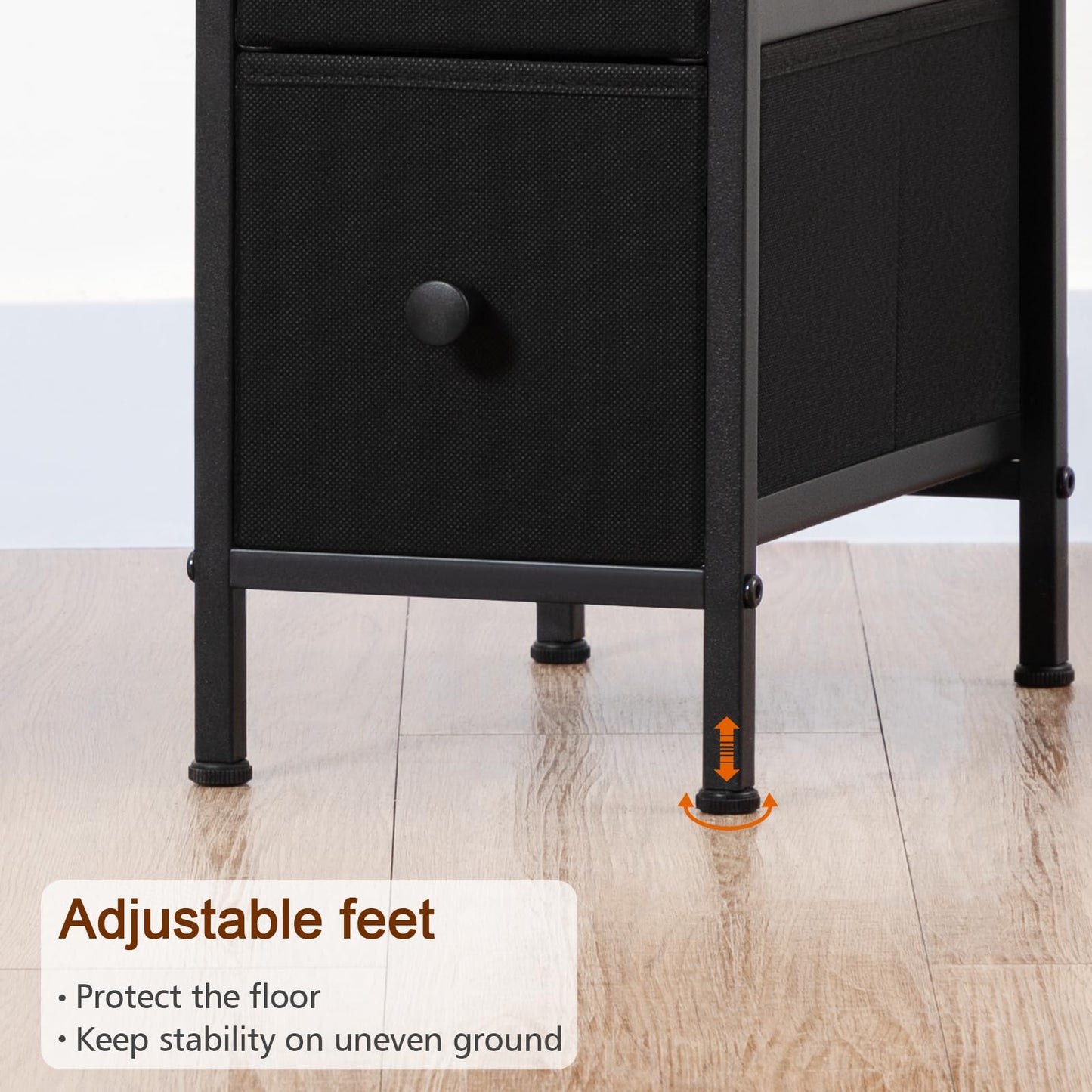 LOAKEKEL Narrow End Table Living Room with Charging Station, Skinny Side Table with Fabric Drawers, Slim Nightstand for Bedroom, Small Spaces, Couch, Black, HETNDP02BK-1