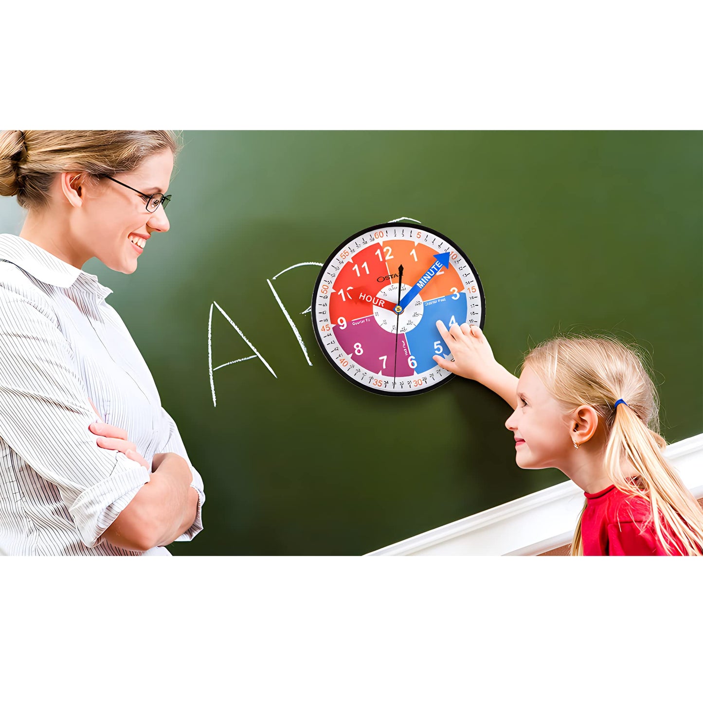 OSTAR Telling Time Teaching Wall Clock, Analog Silent Learning Clock for Kids Room Decor Battery Operated