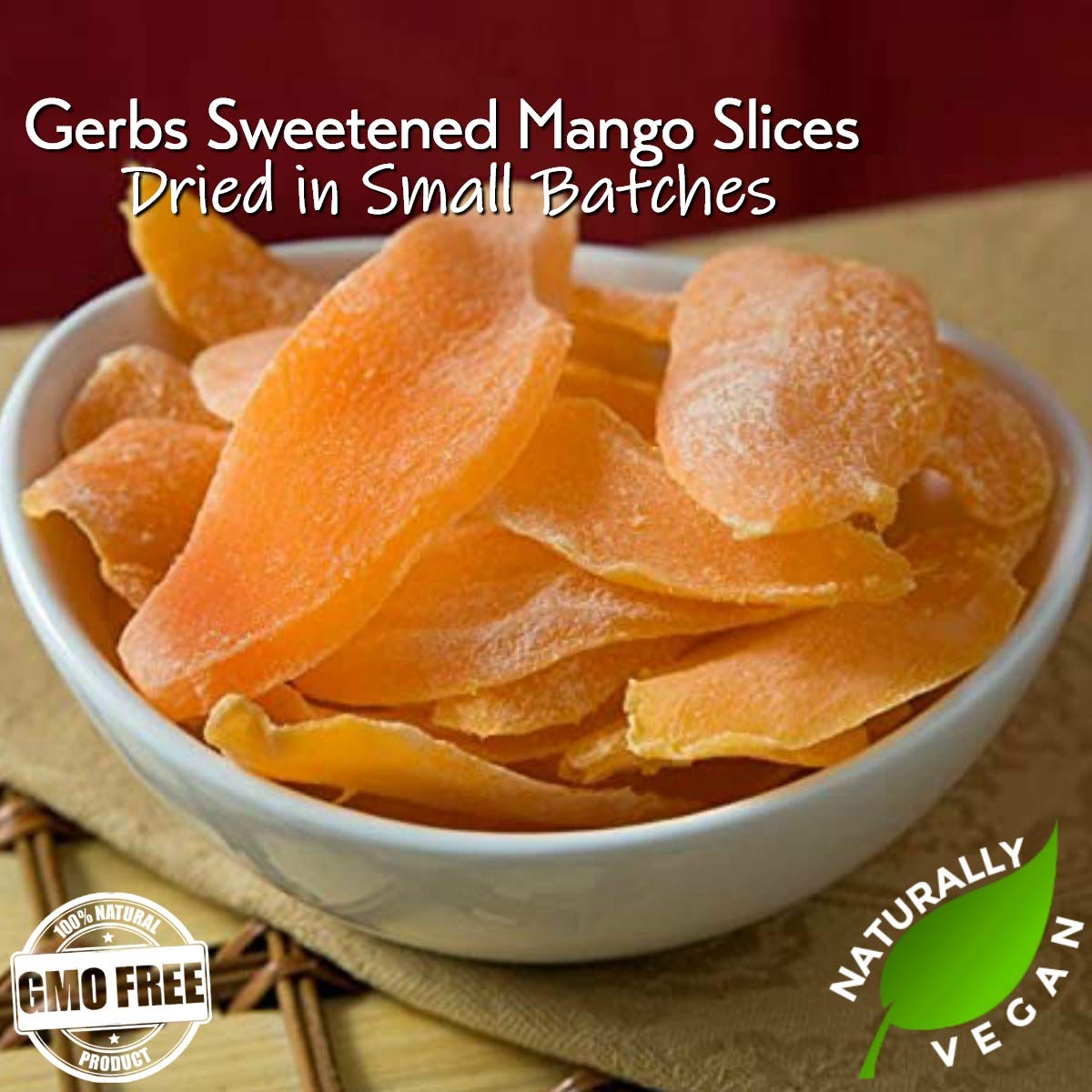 Gerbs Sweetened Dried Mango Slices 2 lbs. | Unsulfured, No Additives, Resealable Bag | Naturally Chewy & Sweet | Top 14 Allergen-Free