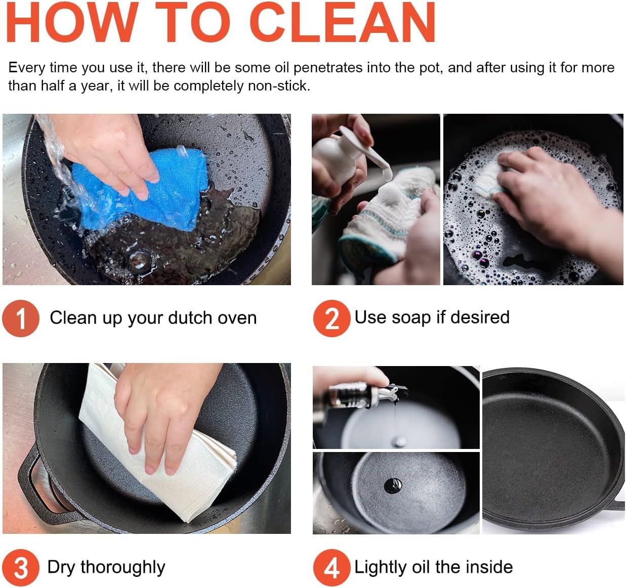 Overmont Cast Iron Dutch Oven with dual use Skillet lid for Oven, Induction, Electric, Grill, Stovetop, (3.2QT Pot, 10.5 inches)