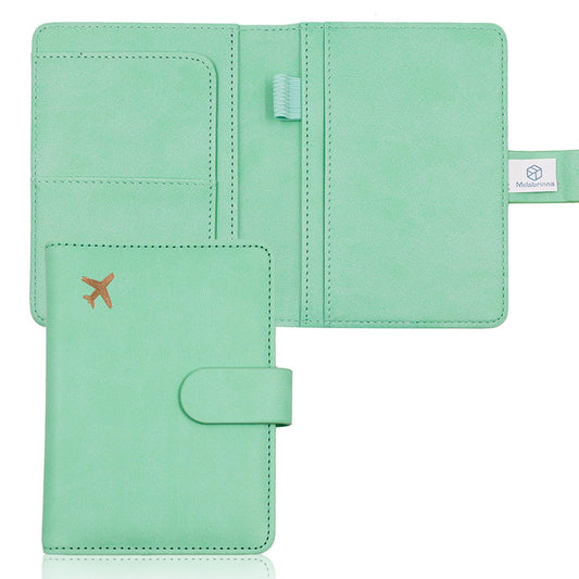 Melsbrinna Premium Leather Passport Holder Covers Case, Waterproof Rfid Blocking Travel Wallet Passport Holder with Pen Holder, Cute Passport Book for Women/Men (Mint Green)