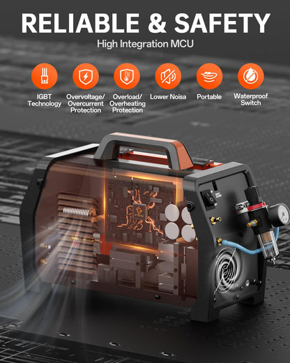 HITBOX MIG Welder 200A, 220V [6 in 1] Gasless/Gas MIG/HF TIG/Plasma Cutter 40A/Stick/Spot, 2T/4T Aluminum Multi Process Welder Machine with Synergy Large LED Display (HBMC270)