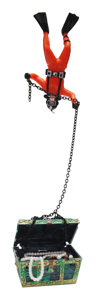 Penn-Plax Aquarium Decoration with Moving Treasure Chest, Floating Diver and Bubble Action, 4 Inches High