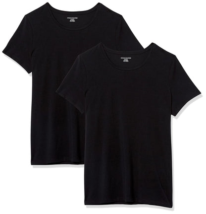 Amazon Essentials Women's Regular-Fit Short-Sleeve Crewneck T-Shirt, Pack of 2, Black, Medium