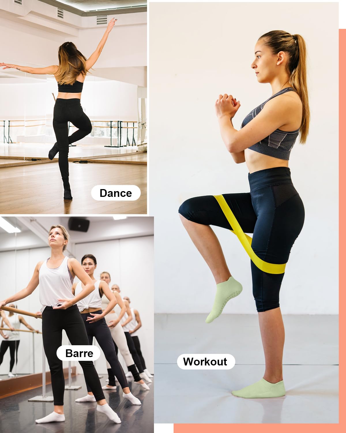 Pilates Socks with Grips for Women, Ankle Yoga Socks for Ballet Barefoot Workout Athletic Socks