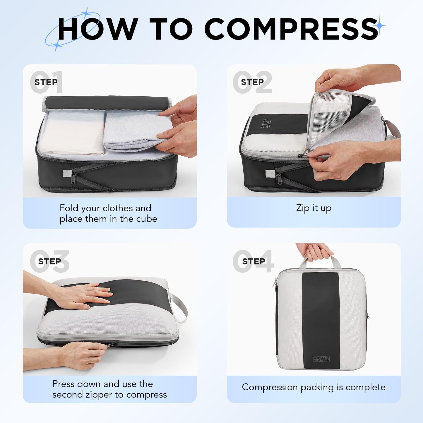 10 Set Compression Packing Cubes for Travel Essentials,Compressible Expandable Packing Cubes for Suitcase,OlarHike Luggage Organizer Bags for Travel,Handy Helper for Organizing Clothes(Black)