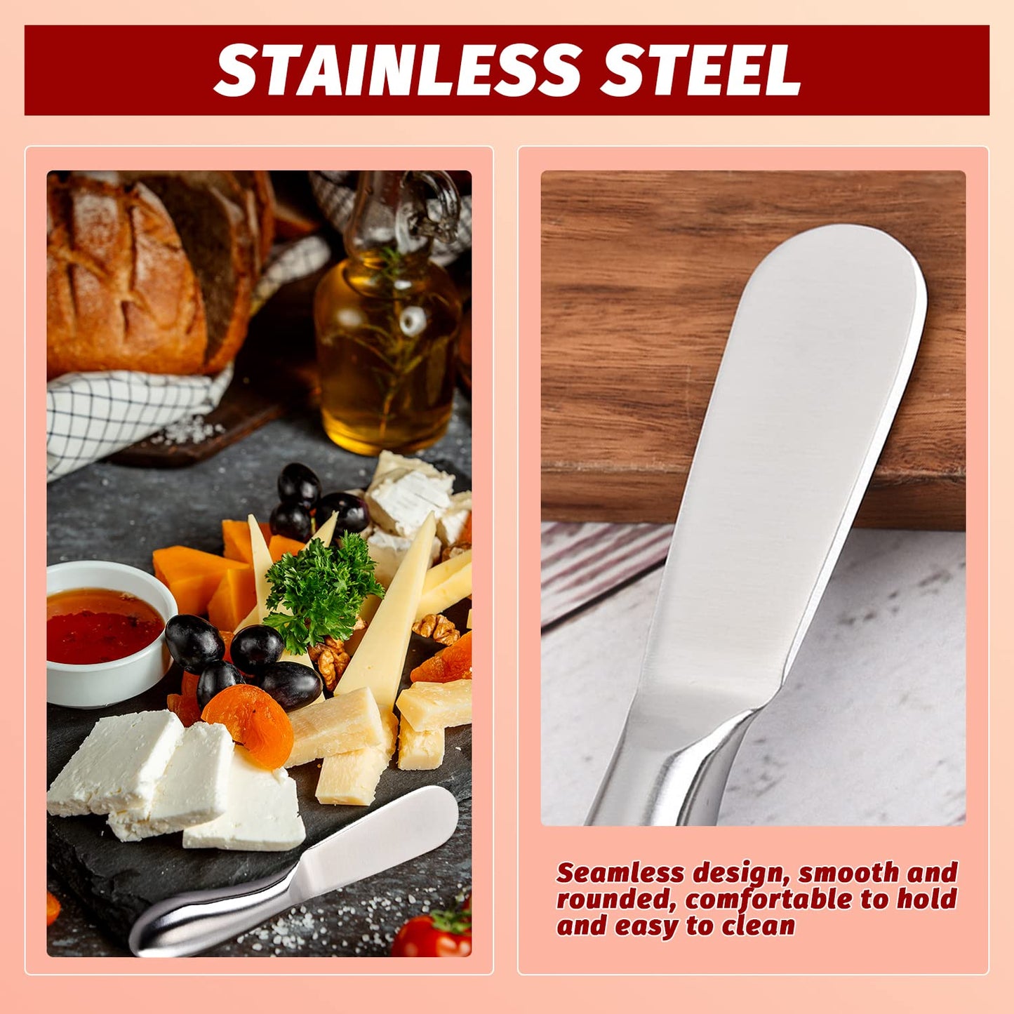 Mlurcu Butter Knives 4 Pieces Stainless Steel Cheese Butter Spreader Knife Set for Cold Butter, Cream Cheese, Jam, Pastry, Charcuterie, Multipurpose Kitchen Gadgets