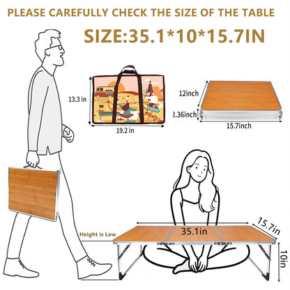 PLANEXPERT Folding Camping Table,3 Feet Portable Outdoor Table with Aluminum Legs,3 Fold Lightweight Beach Table with Handle,Camping Accessories for Home Picnic BBQ Garden Cooking