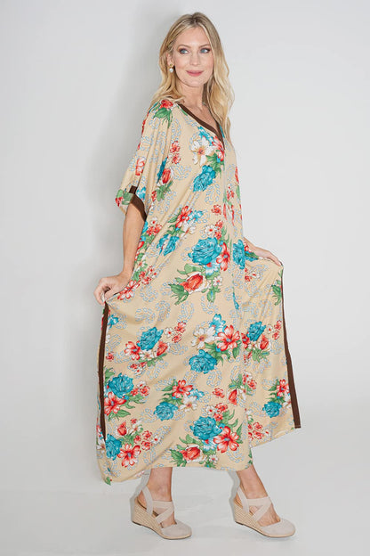 Miss Lavish London Womens Kaftan Tunic Kimono Dress Ladies Summer Evening Maxi Party One Size Fits 10-24 (One Size, 115-Brown)