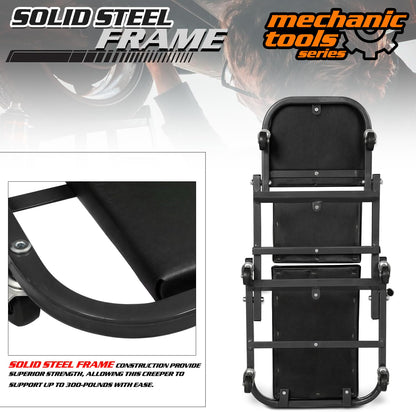 M-AUTO Foldable Z Creeper 2-in-1 Rolling Folding Car Creeper & Seat, 36" Adjustable Roller Garage Chair Lay Down or Sit, 330LBS Capacity Under Car Roller Creeper with 6 Swivel Casters, Black