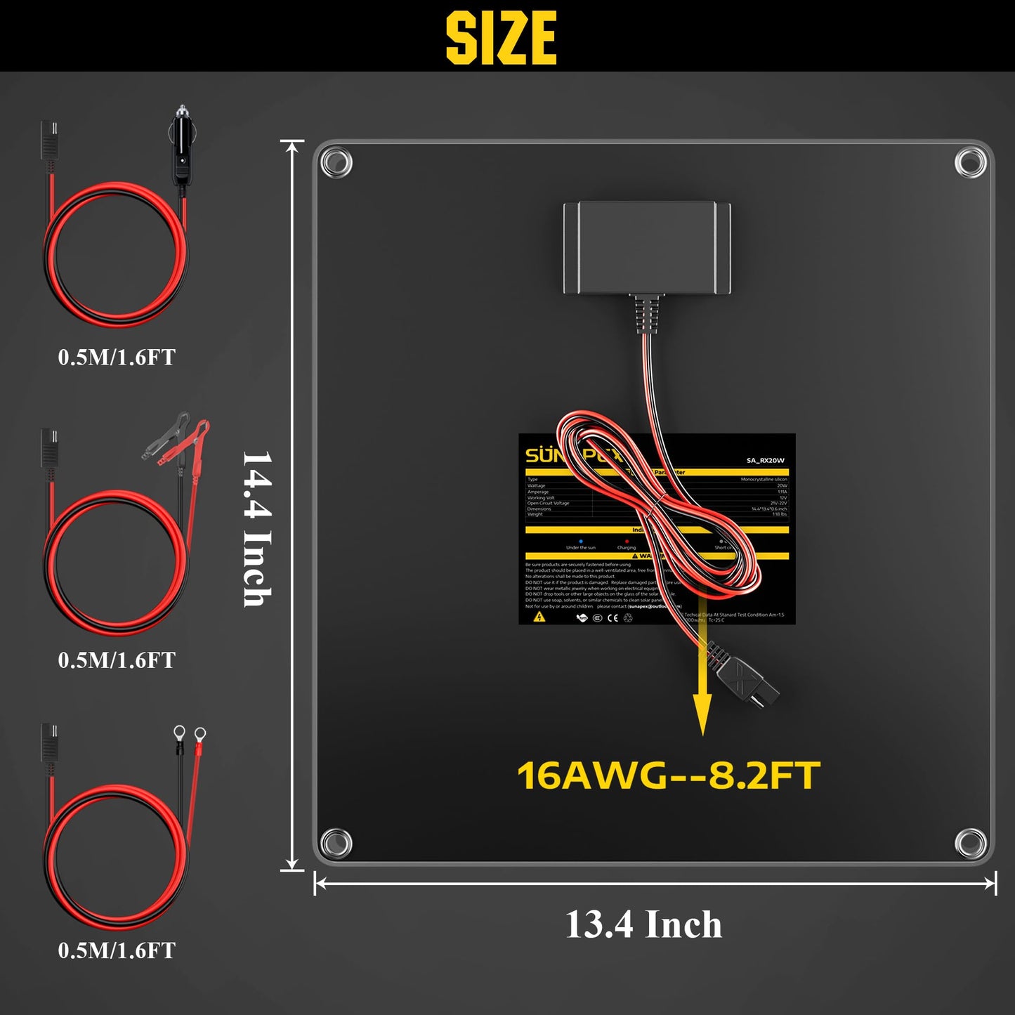 SUNAPEX 20W 12V Solar Panel Battery Charger Maintainer, Portable Waterproof Solar Trickle Charger with Built-in Charge Controller, Cig Plug, Alligator Clips, O-Rings for Car, Truck,Tractor, Boat, etc