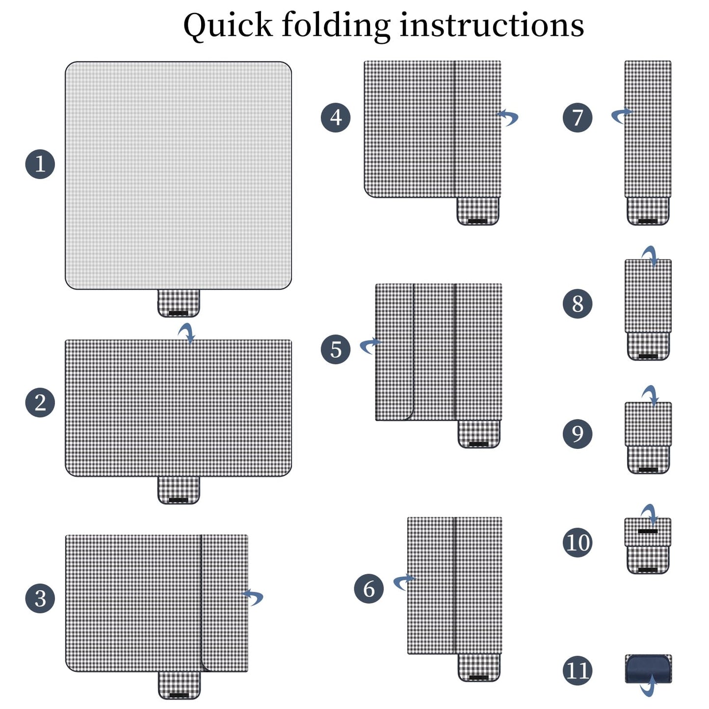 GUSUWU Picnic Blanket Waterproof Beach Rug 80''x80'' Picnic Mat Washable Lightweight with Handle Navy Blue Checkered for Hiking Travelling Outdoor Camping,Parks