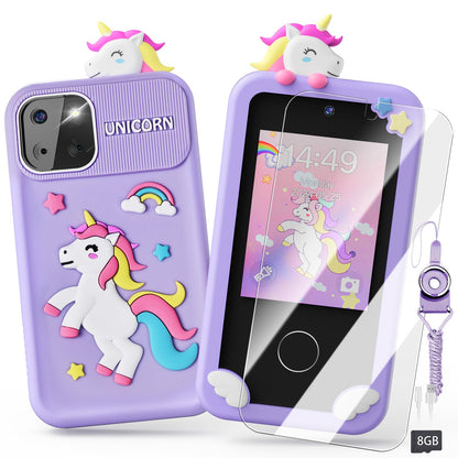Luyiilo Kids Smart Phone Toys for Girls,Unicorn Gift Toys for Girls Ages 3-9 Christmas Birthday Gifts Mini Smart Phone Toys With 2.8" Touchscreen 16 Learning Games Dual Camera Music Player, 8G SD Card