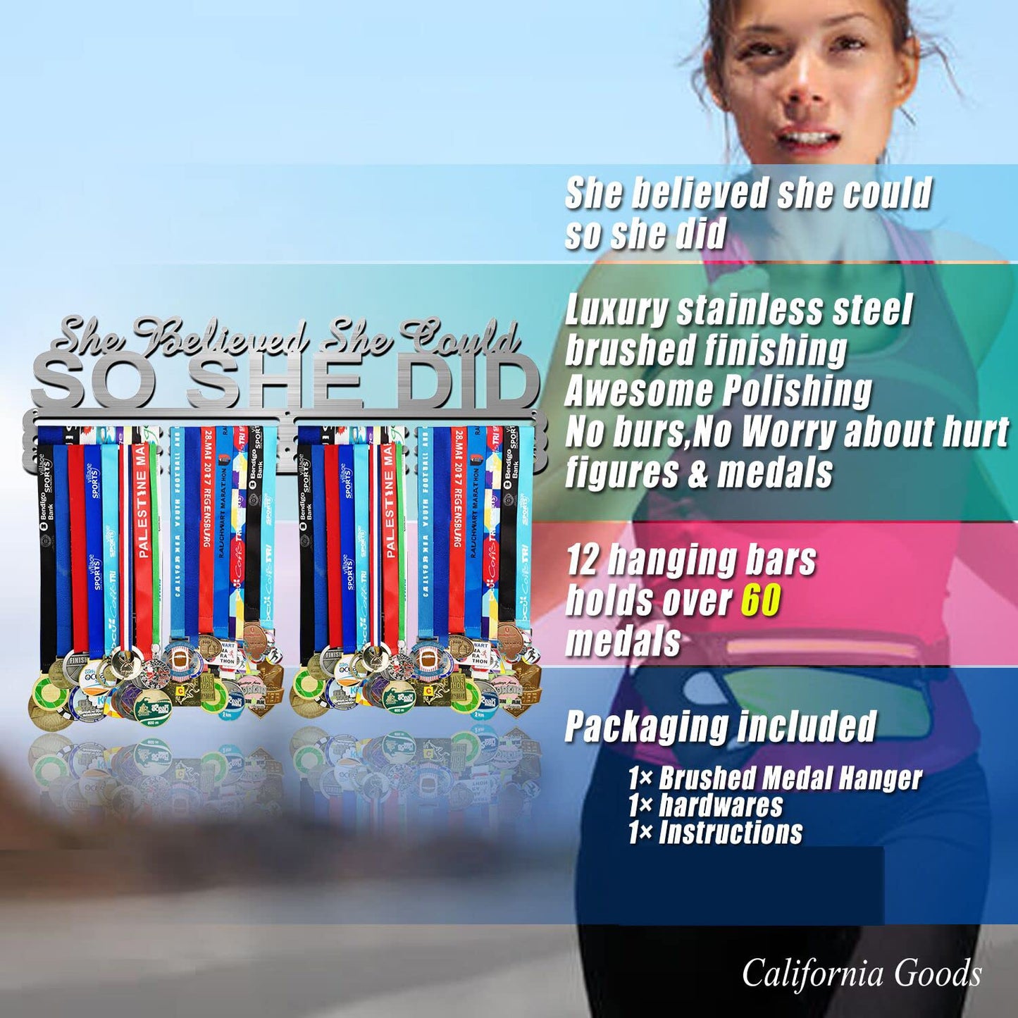 Lapetale Fashion She Believed She Could SO SHE DID Race Medal Holder Wall Hanger,Marathon Runner Medal Display,Running Medal Display, Medal Holder for Wall, Sports Medal Hanger Display Gifts