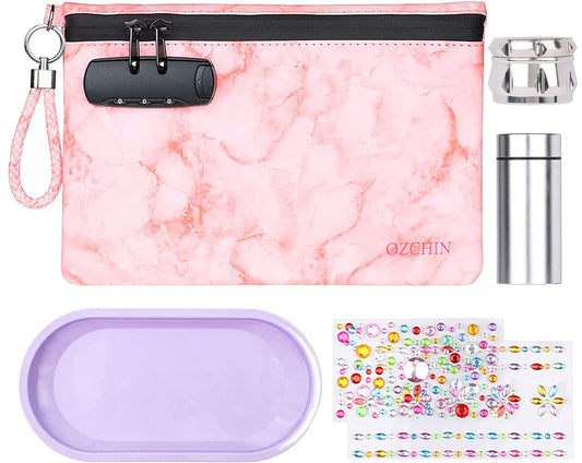 OZCHIN Smell Proof Bag with Combination Lock Great Gift Sets For Women Certificates Organizer PU Leather Lock Bag Travel Storage Case 10 x 7 inches