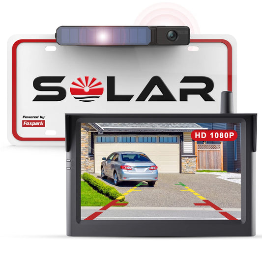 Foxpark Solar Wireless Backup Camera, 1080P 5'' Monitor Back Up Camera Systems Wireless, 3 Mins DIY Installation, Reverse Camera for Car, Truck, Van, RV