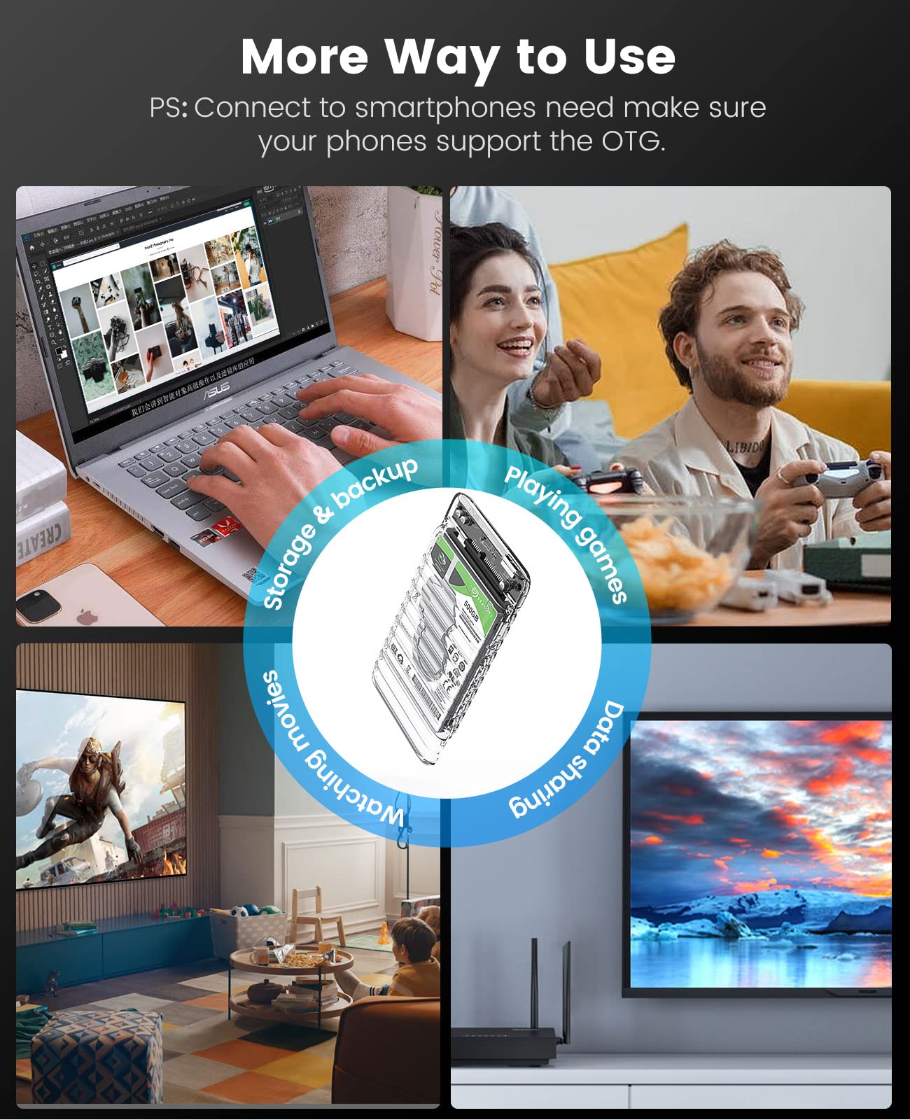 ORICO 2.5 inch Hard Drive Enclosure USB C to SATA III 5Gbps Clear External Hard Drive Case for All 7mm 9.5mm 2.5 inch SATA SSD HDD Up to 6TB, Tool-Free, Support USB 3.0 UASP (2139C3)