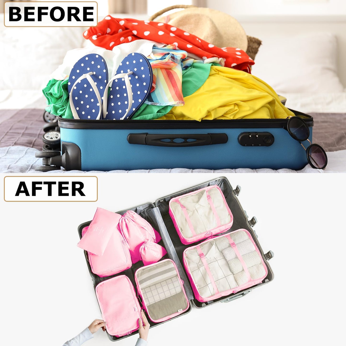 8 Set Packing Cubes for Suitcases Travel Luggage Packing Organizers,Travel Essentials Luggage Organizer Accessories for Shoe Bag Tioletry Bag Laundry Bag (Pink)