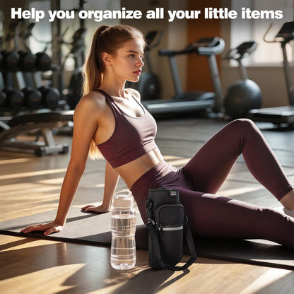 Nuovoware Water Bottle Carrier Bag, 25oz/32oz Bottle Pouch Holder, Adjustable Shoulder Hand Strap 2 Pocket Sling Neoprene Sleeve Sports Accessories for Hiking Travelling Camping, Black