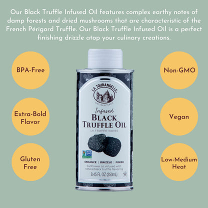 La Tourangelle, Black Truffle Oil, Complex Gourmet Earthy Flavor for Drizzling over Pasta, Popcorn, Vegetables, Potatoes, Soup and More, 8.45 Fl Oz
