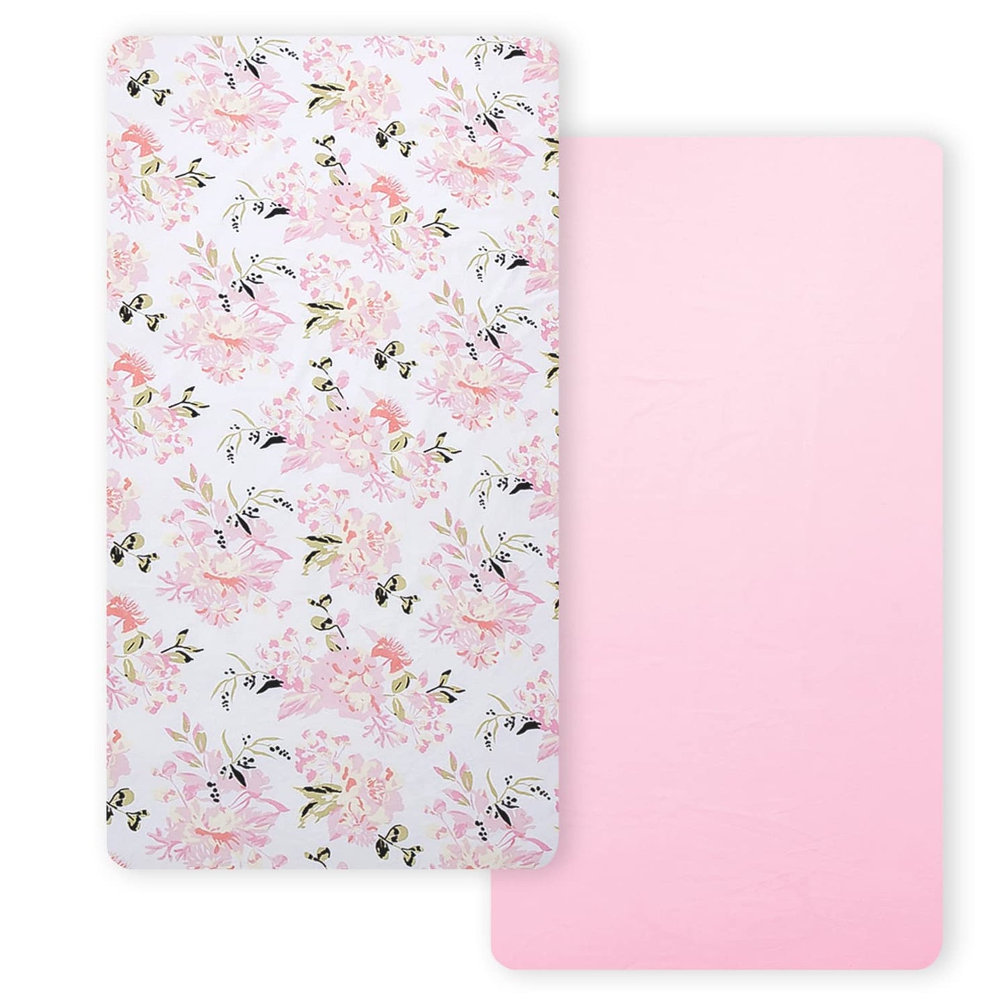 Little Grape Land Pack and Play Sheets Mini Crib Sheets Soft Breathable Pack N Play Sheets, Playard Fitted Sheet 2 Pack Stretchy Fits 38"x26" Playard Mattress, Pink Floral
