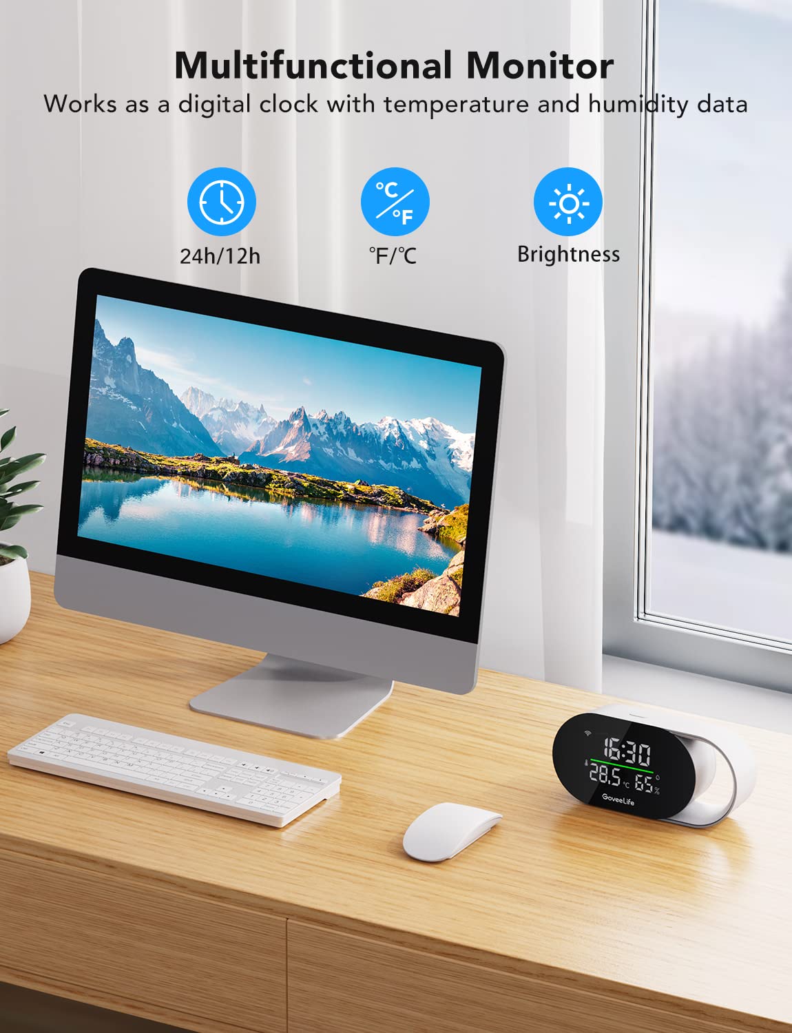 GoveeLife Smart Air Quality Monitor with PM2.5, WiFi, Temperature & Humidity Sensors, LED Display, 2s Refresh, 2-Year Data Storage, for Home & Office Wired