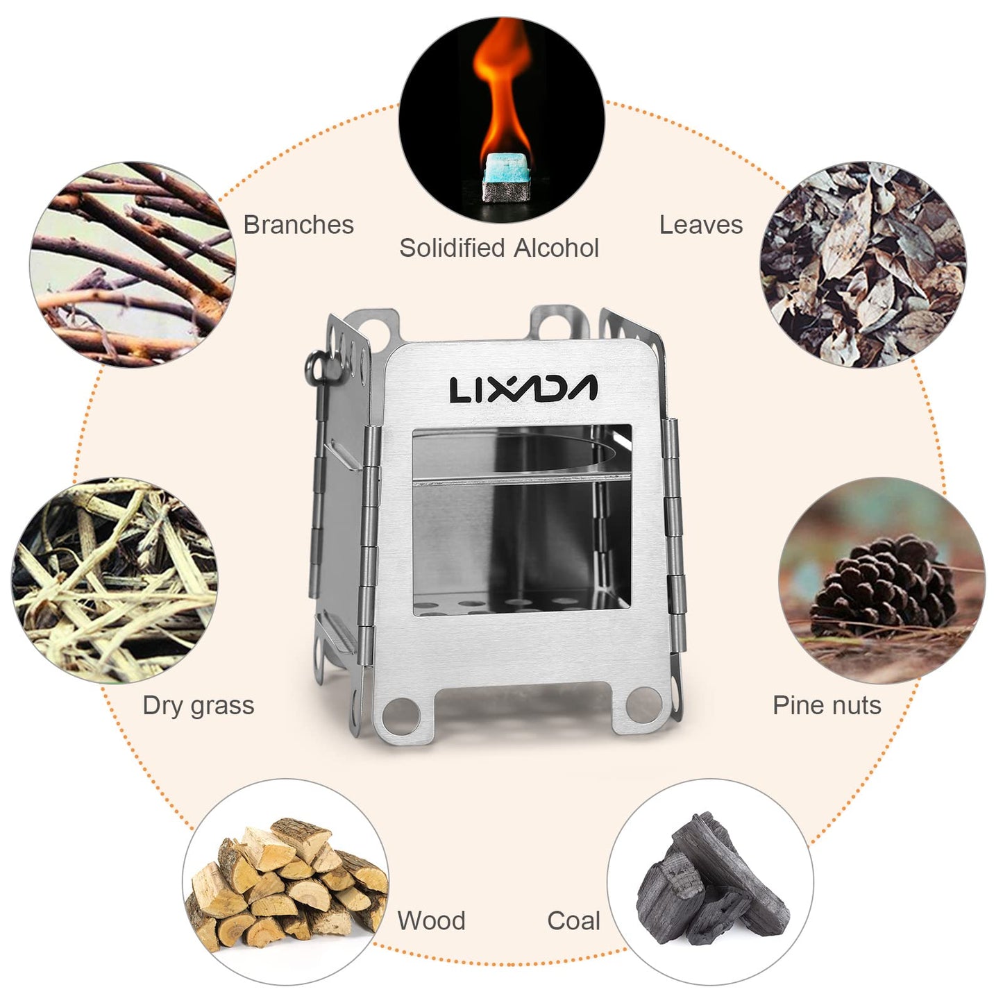 Lixada Camping Stove Wood Burning Stove Portable Stainless Steel Backpacking Stove for Picnic BBQ Camp Hiking