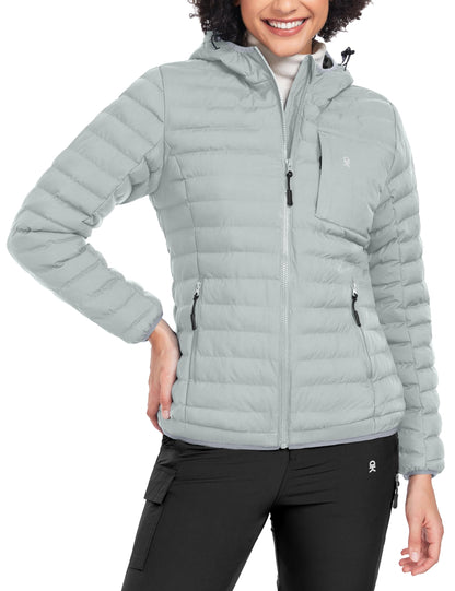 Little Donkey Andy Women's Warm Waterproof Puffer Jacket Windproof Hooded Winter Coat with Recycled Insulation Upgraded Ligth Grey M