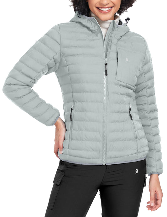 Little Donkey Andy Women's Warm Waterproof Puffer Jacket Windproof Hooded Winter Coat with Recycled Insulation Upgraded Ligth Grey M