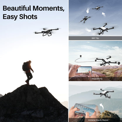 SIMREX X900 Drone Optical Flow Positioning RC Quadcopter with 1080P HD Camera, Altitude Hold Headless Mode, Foldable FPV Drones WiFi Live Video 3D Flips 6axis RTF Easy Fly Steady for Learning Matte White