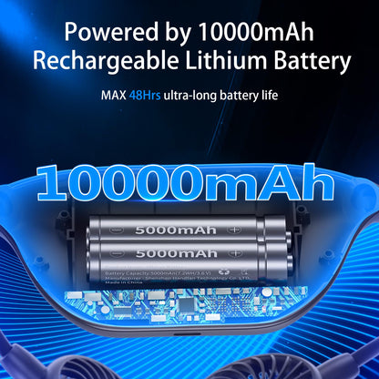 HandFan 10000mAh Portable Neck Fan Rechargeable, 48Hrs Long-Lasted Wearable Personal Fans, Hands Free Necklace Fans, Hanging Cooling Fan for Travel, Hiking, Fishing, Gifts for Women Men