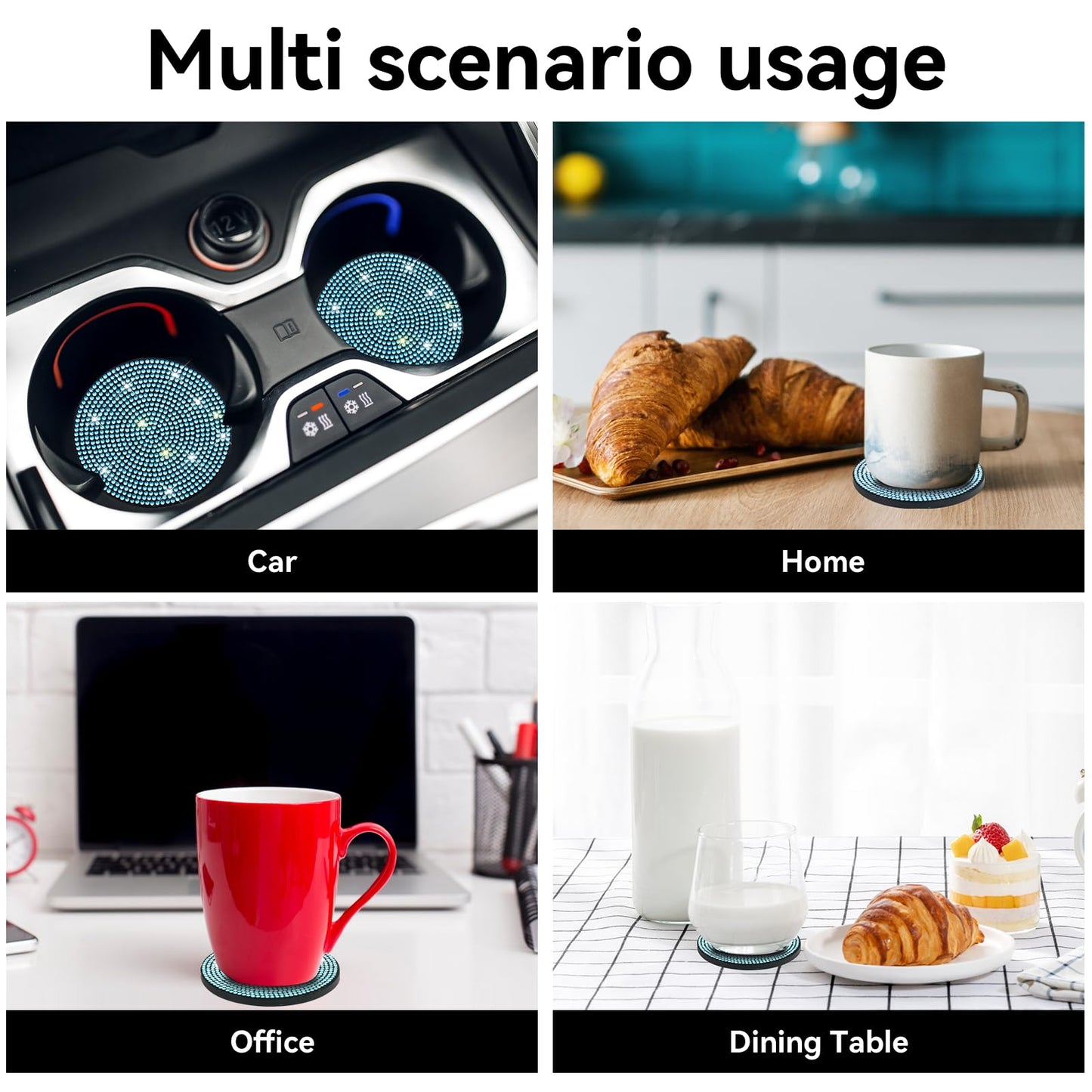 SINGARO Bling Cup Holder Coasters for Car, 2PCS Universal Non-Slip Cup Holder, Embedded Decorative Coasters, Shiny Crystal Car Interior Accessories Gifts for Women (Sky Blue)