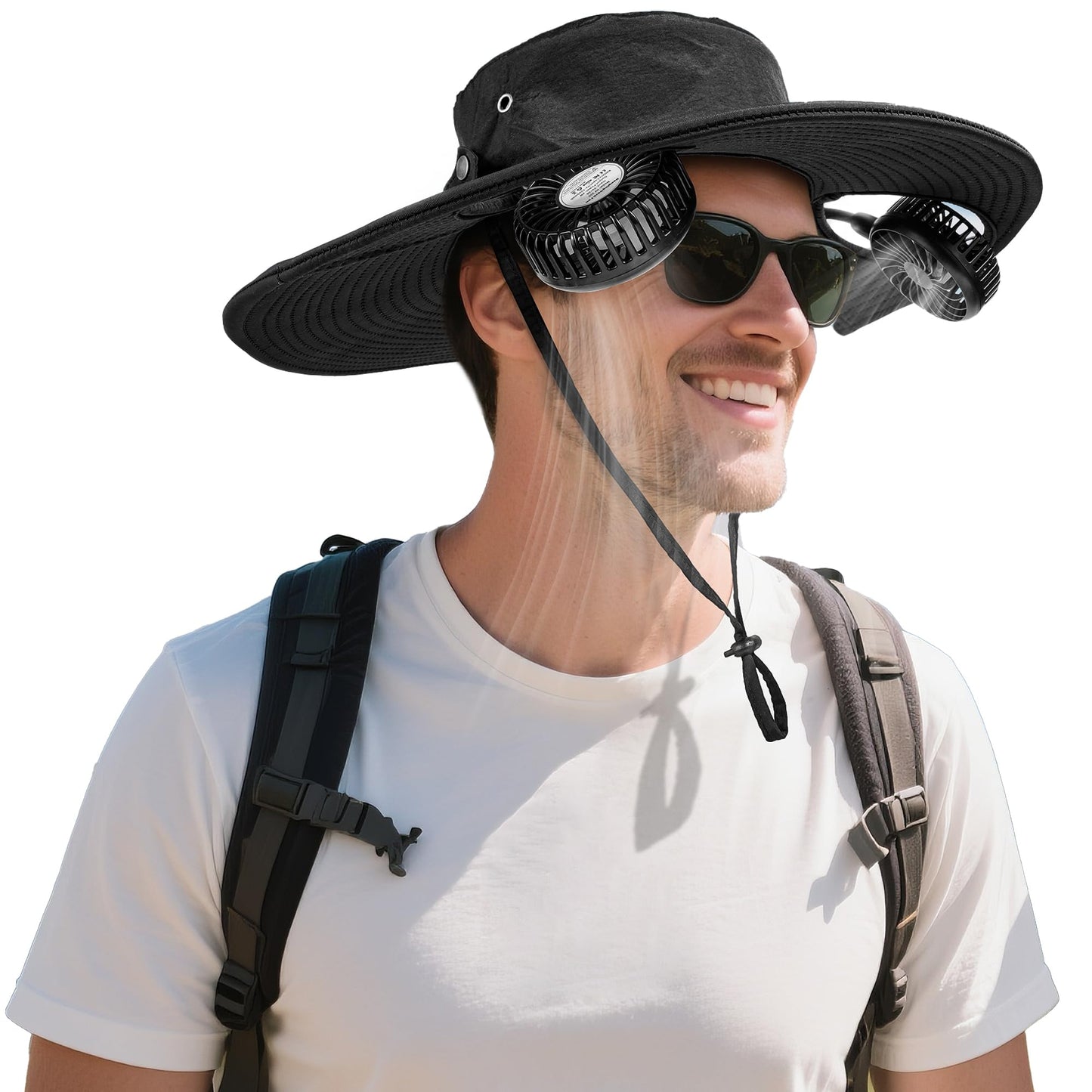AMACOOL 2-in-1 Hands-free Hat Fan with Detachable Neck Fan, UPF 50+ Wide Brim Sun Hat, 3-Speed Adjustable, 2600mAh Rechargeable Fishing Essentials for Men Women Camping Travel Delivery Outdoor-Black