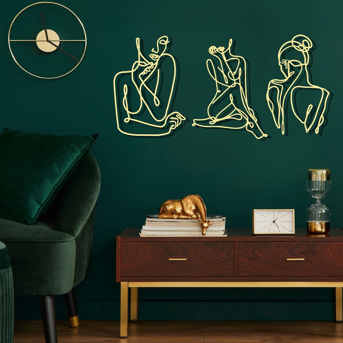 Photect 3 Pcs Metal Wall Art Decor Minimalist Abstract Woman Wall Art metal Modern Line Drawing Wall Art Decor Female Single Line Wall Home Hanging for Bedroom Bathroom Living Room, Gold (Elegant)