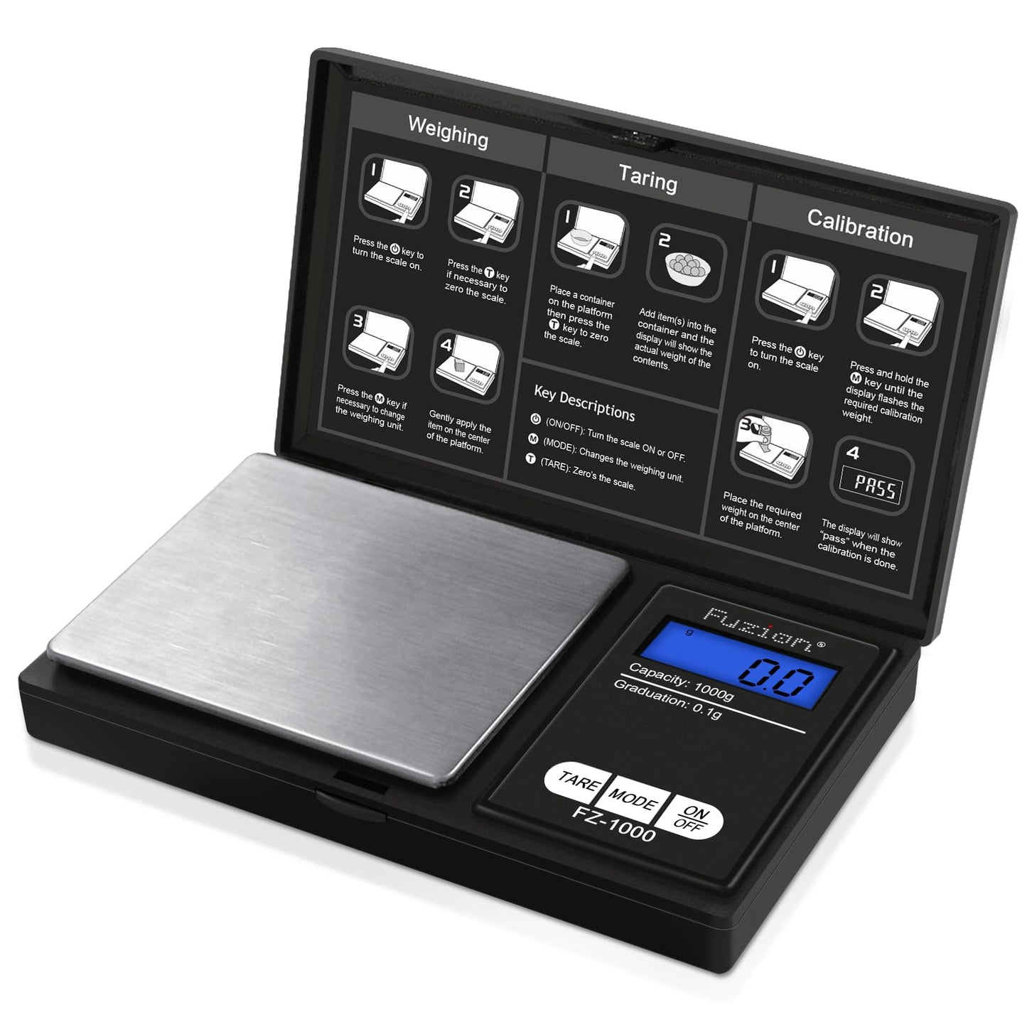 Fuzion Digital Pocket Gram Scale 1000g/0.1g, Small Digital Scales Grams Ounces Grains, Herb Scale, Jewelry Scale, Portable Travel Food Scale