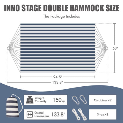 INNO STAGE Double Hammock - 2 Persons Portable Hanging Camping Bed, Blue, 118.3"L x 63"W, 350Lbs Capacity, Polyester, Supports Up to 350 lbs