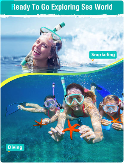 Seovediary Snorkel Set Adults Snorkeling Gear Anti-Fog Panoramic View Swim Mask Dry Top Snorkel Kit with Carry Bag for Snorkeling Scuba Diving Swimming Travel