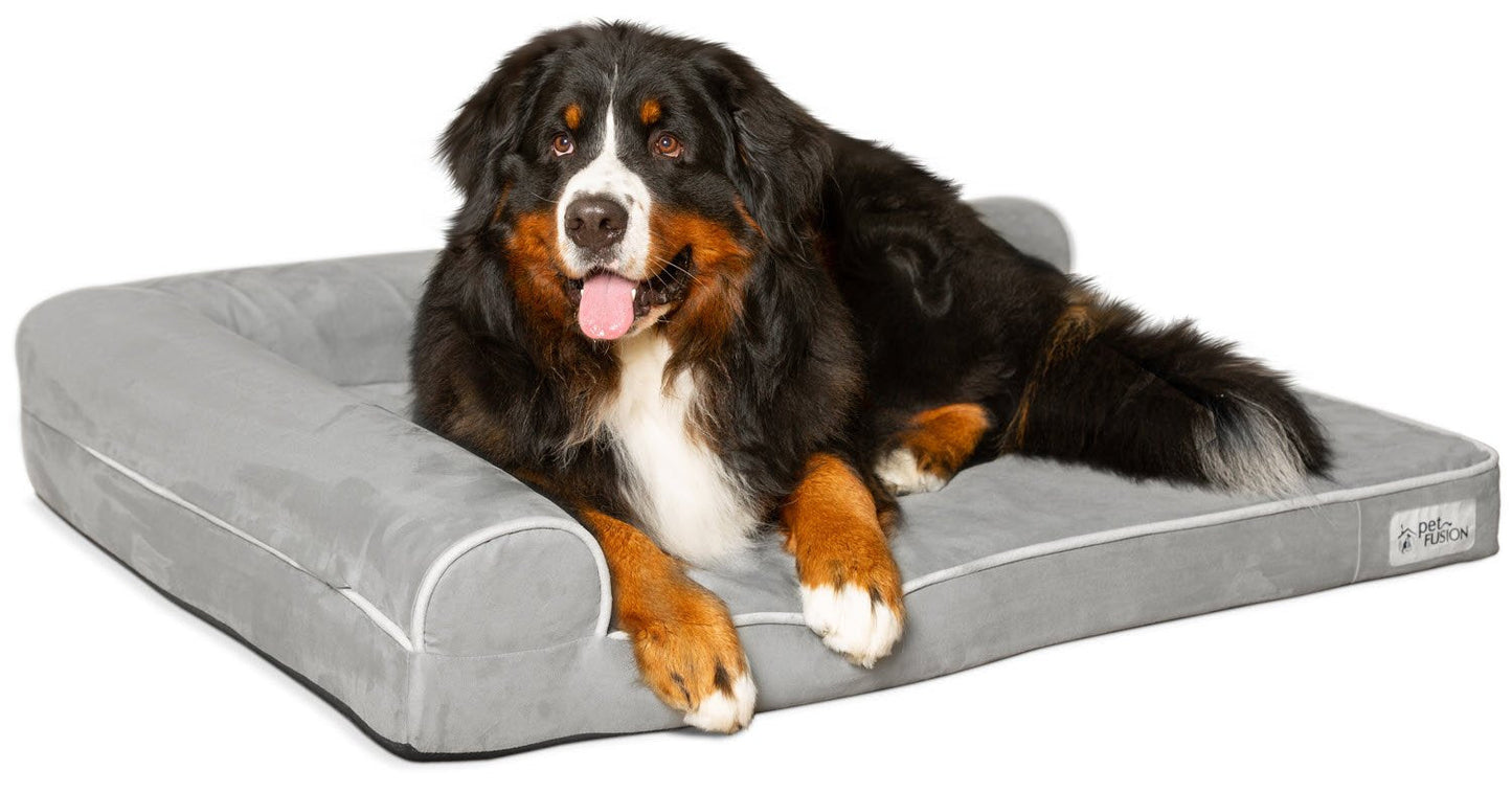 PetFusion BetterLounge Orthopedic Dog Bed | Solid CertiPUR-US Memory Foam, Waterproof liner | Medium / Large & XL | Removable Micro-Suede Cover Available Separately, 1 YR Warr,Grey