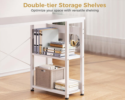 ODK 40 Inch Small White Computer Desk with 4 Fabric Drawers, Modern Office Desk for Home Office Gaming with Storage Shelves Study, White