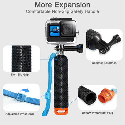 OKFUN Waterproof Housing Case with 3Pack Filters for Go Pro Hero 13 Hero 12 Hero 11 Hero 10 Hero 9 Black,Protective Underwater Dive Shell Monopod Floating Hand Grip Pole Stick Action Camera Accessory