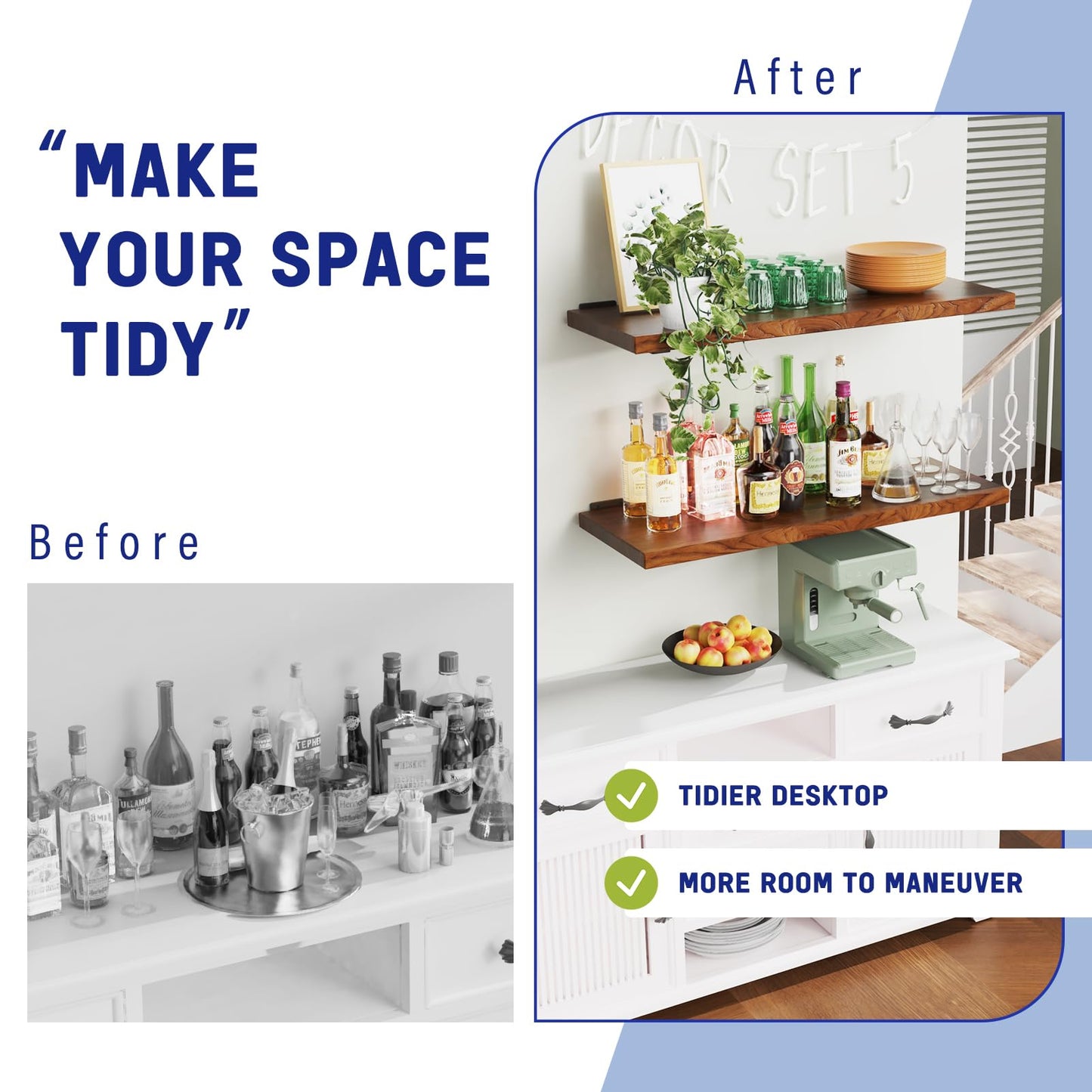 Goovilla Shelf Bracket, Heavy Duty Floating Shelf Brackets 6 inch Long, 6 Pack Brackets for Shelves, Black Coated Metal Wall Shelf Support Brackets with 1/5 Inch Thick and 160 lb. Load Capacity