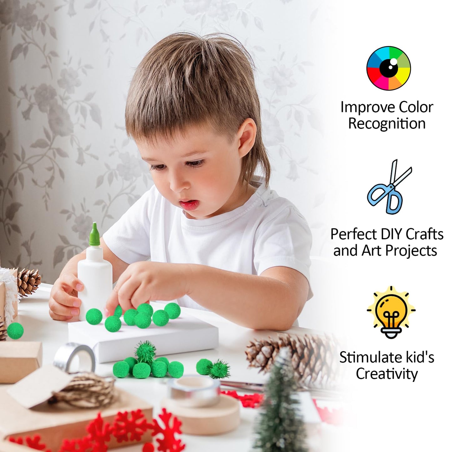 Phinus 200 PCS Pom Poms, 1 Inch Pompoms for Crafts, Soft and Fluffy Craft Pom Poms, Pom Pom Balls, for Arts and Craft Making Decorations (Green)