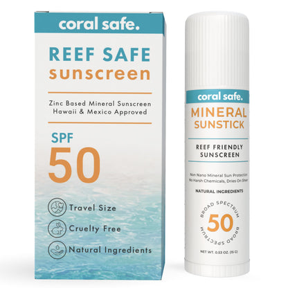 Reef Safe Sunscreen SPF 50 Facestick - Biodegradable, Hawaii & Mexico Approve, Zinc, Vitamin E, Oxybenzone & Octinoxate Free, Water Resistant, Natural Ingredients, Made in USA by Coral Safe