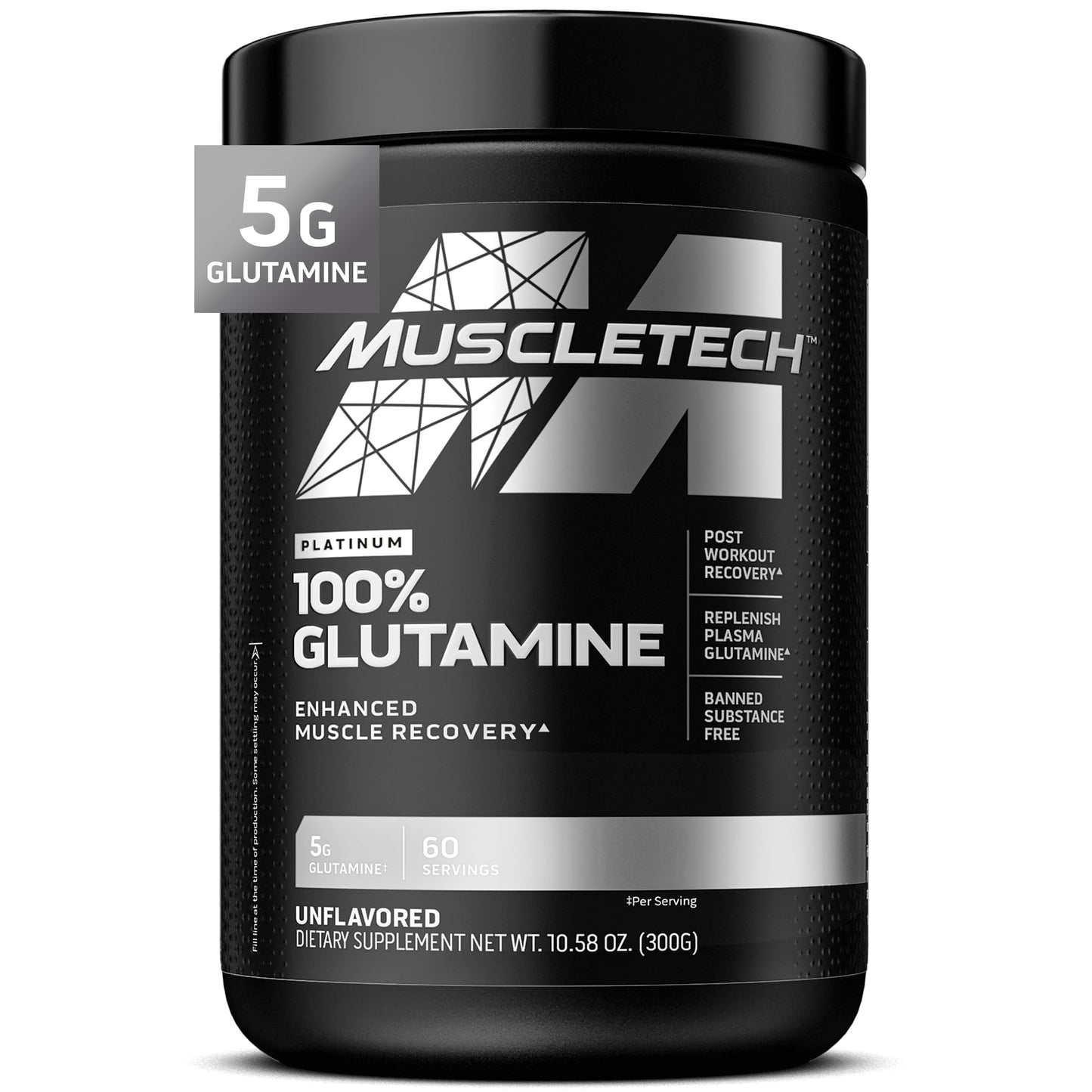 Muscletech 100% L-Glutamine Powder for Enhanced Muscle Recovery - Pure L Glutamine Muscle Growth Builder & Energy Boosting Nutritional Supplement for Men & Women - Unflavored, 60 Servings