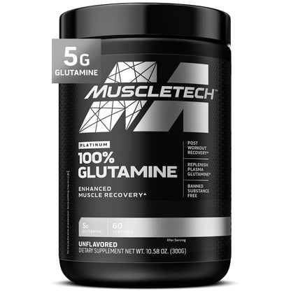 Muscletech 100% L-Glutamine Powder for Enhanced Muscle Recovery - Pure L Glutamine Muscle Growth Builder & Energy Boosting Nutritional Supplement for Men & Women - Unflavored, 60 Servings