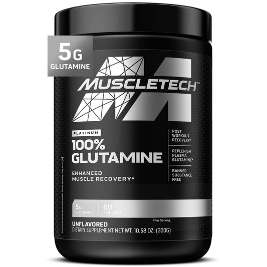 Muscletech 100% L-Glutamine Powder for Enhanced Muscle Recovery - Pure L Glutamine Muscle Growth Builder & Energy Boosting Nutritional Supplement for Men & Women - Unflavored, 60 Servings
