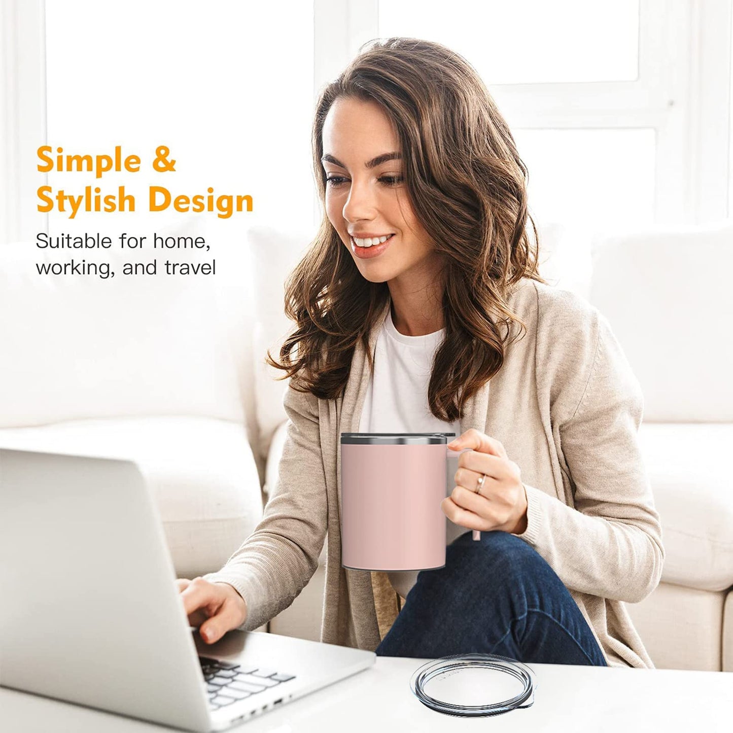 FOXNSK Self Stirring Coffee Mug 12.2 oz, Electric Mixing Cup with Magnetic Stirrer & Anti-Sedimentation, Rechargeable Travel Mug for Coffee, Milk, Hot Cocoa (Pink)